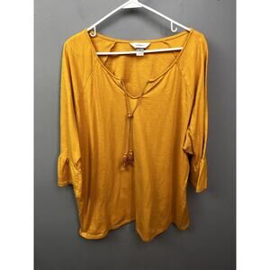 CJ Banks Top Womens Plus size 3X Womens Tassel Tie Gold Yellow Ruffle sleeve